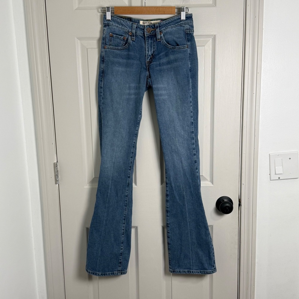 Levis Superlow Bootcut Jeans Womens 1L JR Blue Stretch Denim Lowrise Y2K